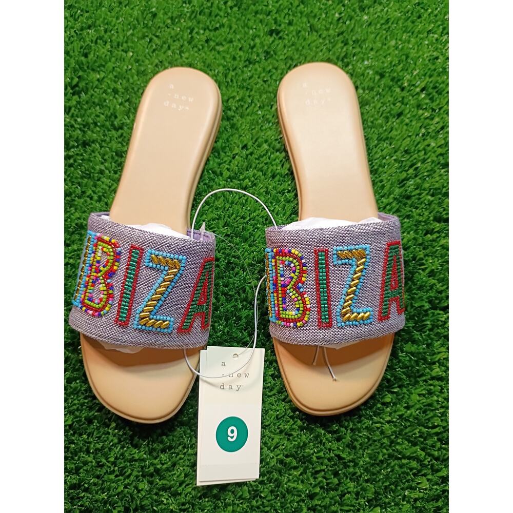 A New Day Women's Nehemia Beaded Canvas Slide Sandals 9
